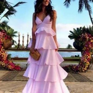Evening Dresses import placeholder for a line v neck pink ruffles prom dresses 160219421
