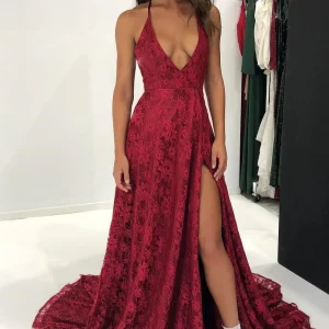 import placeholder for sexy halter burgundy lace front slit v n 160220394