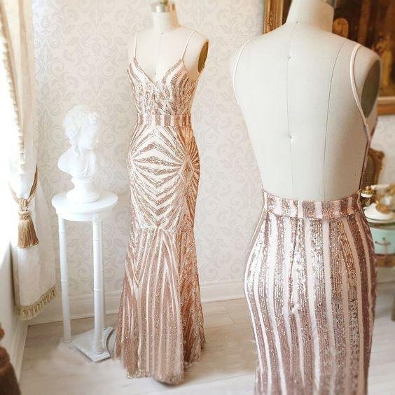 mermaid spaghetti straps rose gold long sexy prom dress with sequins dmd75 mermaid spaghetti straps rose gold long sexy prom dress with sequins dmd75