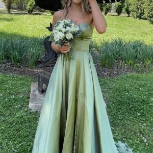 Evening Dresses import placeholder for cute a line sweetheart sage green satin 160218847
