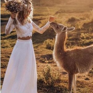 Wedding Dresses import placeholder for two piece crew long sleeves white chiffo 160219961