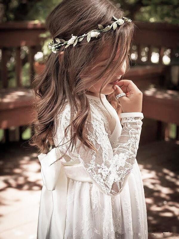 ivory a line long sleeves jewel bowknot lace floor length flower girl dress dm708 ivory a line long sleeves jewel bowknot lace floor length flower girl dress dm708