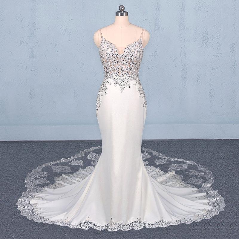 mermaid spaghetti straps beading wedding dress, elegant appliques bridal dresses dmq15 mermaid spaghetti straps beading wedding dress, elegant appliques bridal dresses dmq15