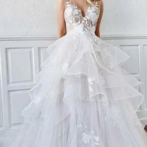 import placeholder for romantic a line v neck tiered appliques 160220110