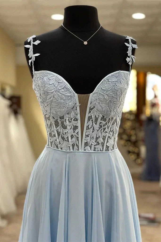 elegant a line chiffon blue long prom dresses with sheer lace bodice dmp159 elegant a line chiffon blue long prom dresses with sheer lace bodice dmp159