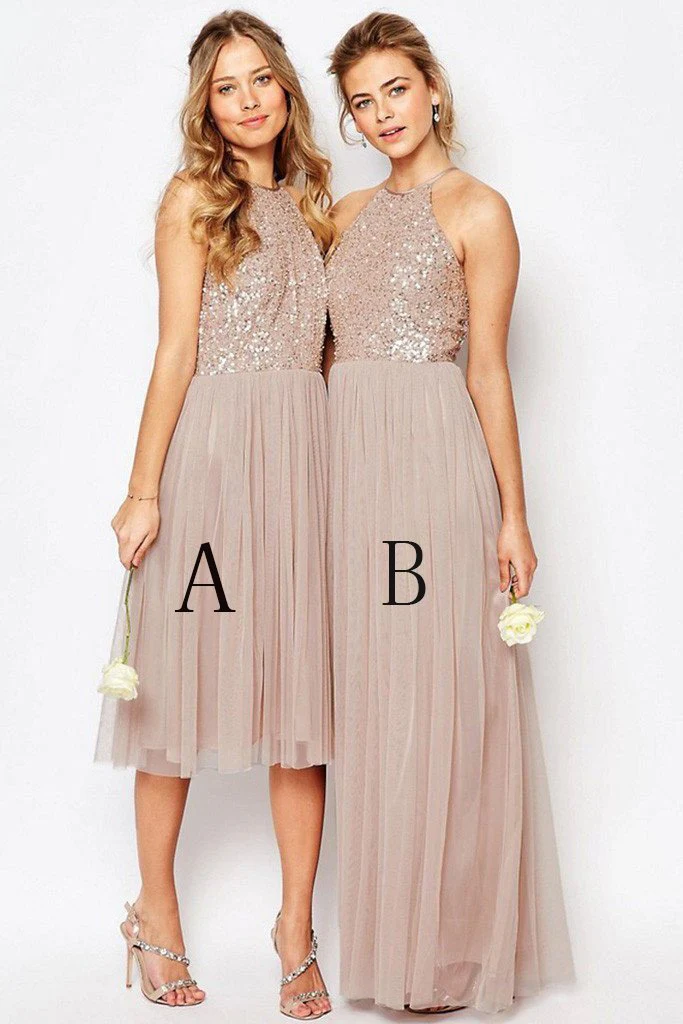 gorgeous sequins top halter romantic a line short long bridesmaid dresses dmd60 gorgeous sequins top halter romantic a line short long bridesmaid dresses dmd60
