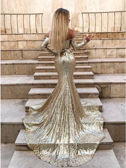 mermaid long split prom dress gold sequined evening dress with sleeves dmp6 mermaid long split prom dress gold sequined evening dress with sleeves dmp6