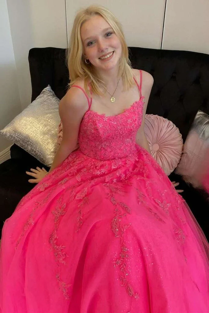 hot pink a line tulle lace appliques long prom dress, formal graduation evening dresses dmp120 hot pink a line tulle lace appliques long prom dress, formal graduation evening dresses dmp120