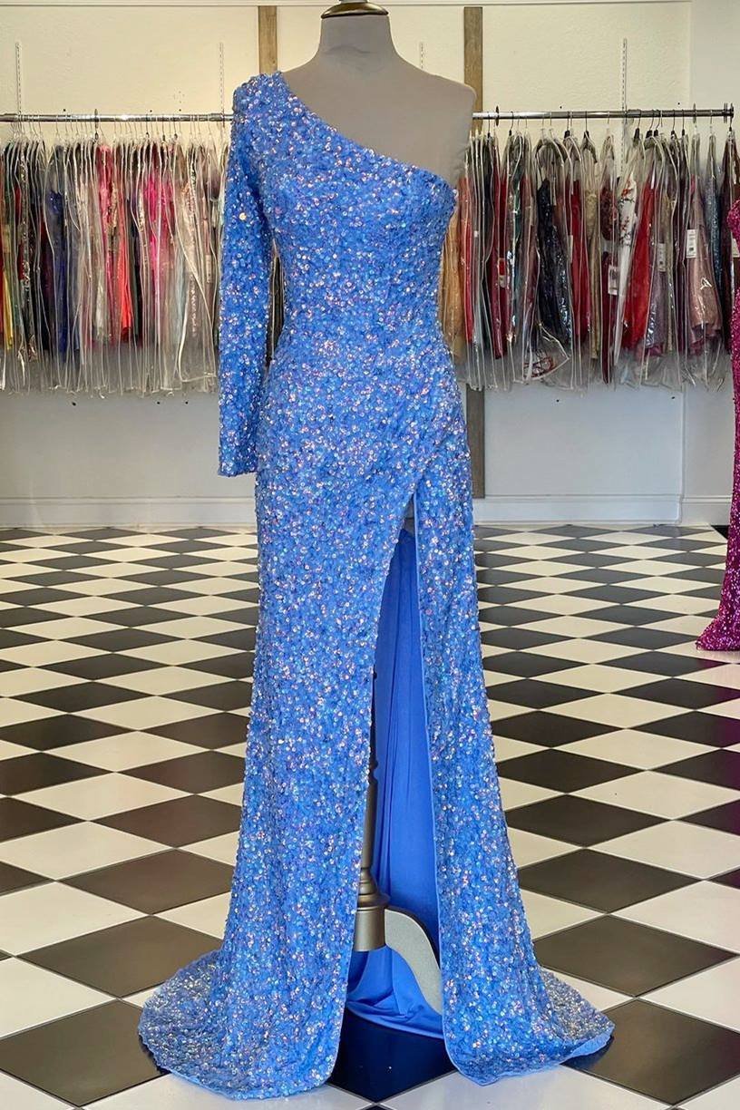 one shoulder long sleeve tiffany blue sequins long formal prom dresses dmp210 one shoulder long sleeve tiffany blue sequins long formal prom dresses dmp210