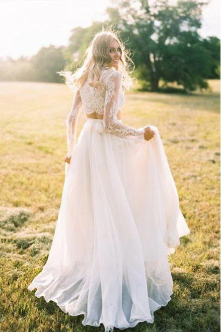 two piece long sleeves chiffon beach wedding dress with lace dmr75 two piece long sleeves chiffon beach wedding dress with lace dmr75