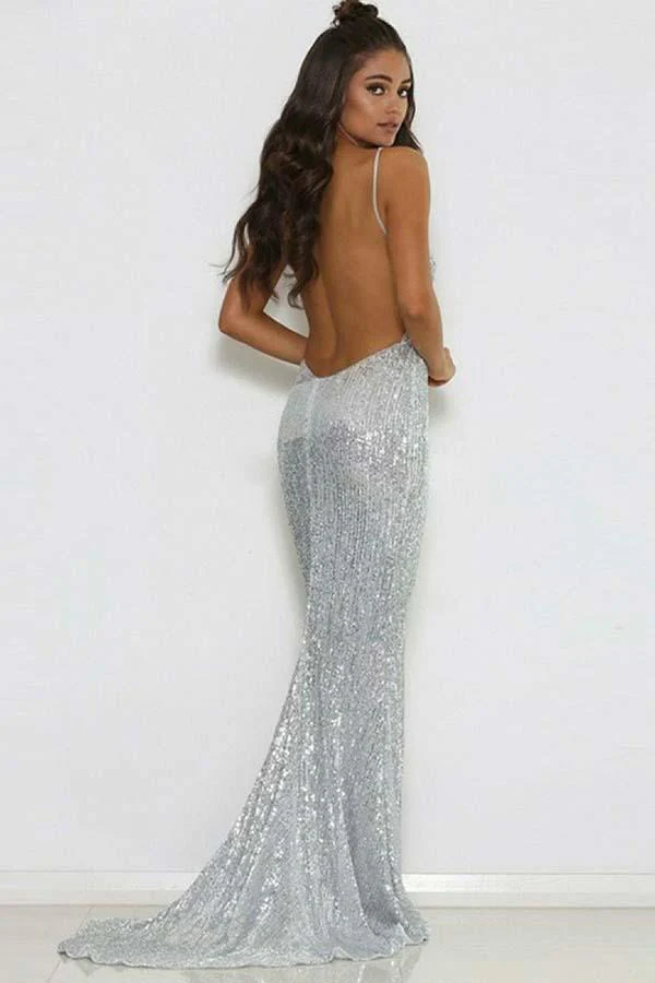 modest silver mermaid sequined deep v neck backless prom dresses,evening gowns dm907 modest silver mermaid sequined deep v neck backless prom dresses,evening gowns dm907