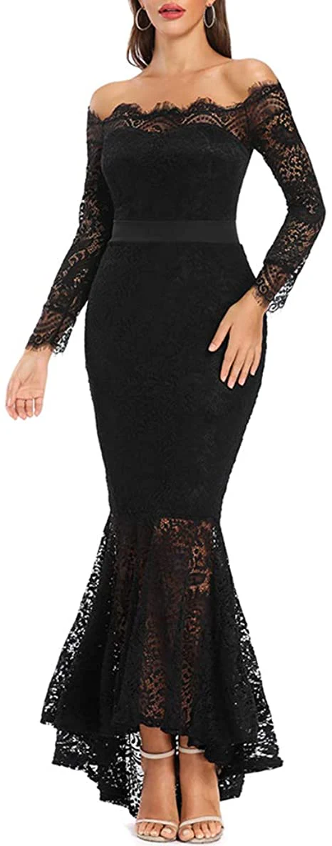 mermaid black elegant off the shoulder long lace long sleeves sexy prom dress dm141 mermaid black elegant off the shoulder long lace long sleeves sexy prom dress dm141