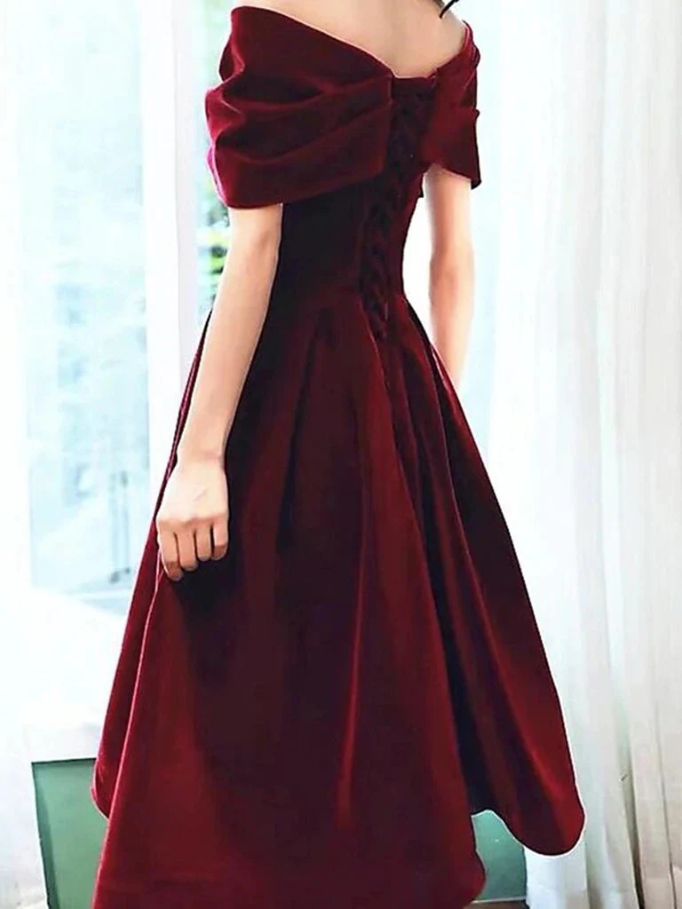 off shoulder burgundy velvet short prom homecoming dress, formal graduation evening dresses dmhd16 off shoulder burgundy velvet short prom homecoming dress, formal graduation evening dresses dmhd16