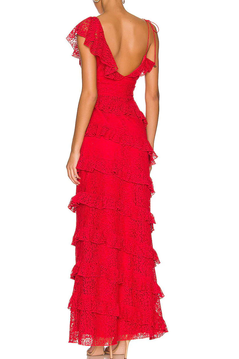 unique red lace tiered long prom dresses v neck evening dress, graduation gown dmp288 unique red lace tiered long prom dresses v neck evening dress, graduation gown dmp288