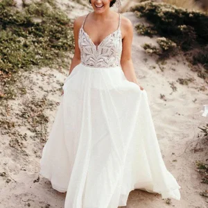 Wedding Dresses import placeholder for spaghetti strap beadmd ivory chiffon v n 160219864