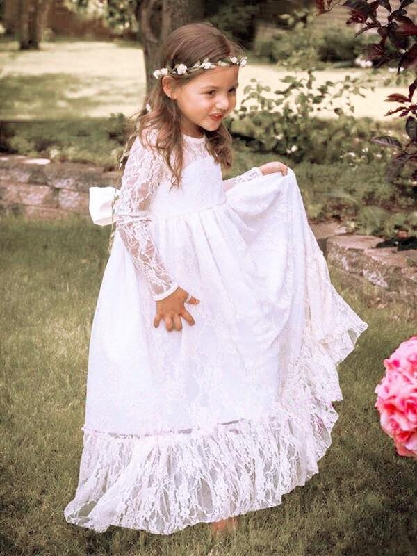 ivory a line long sleeves jewel bowknot lace floor length flower girl dress dm708 ivory a line long sleeves jewel bowknot lace floor length flower girl dress dm708