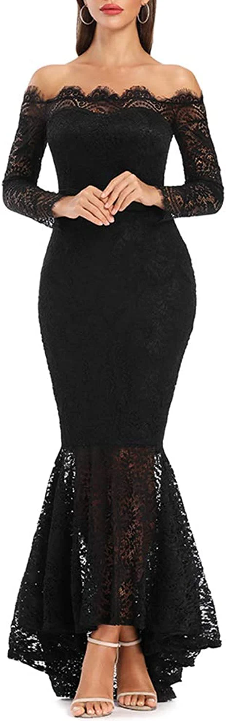 mermaid black elegant off the shoulder long lace long sleeves sexy prom dress dm141 mermaid black elegant off the shoulder long lace long sleeves sexy prom dress dm141