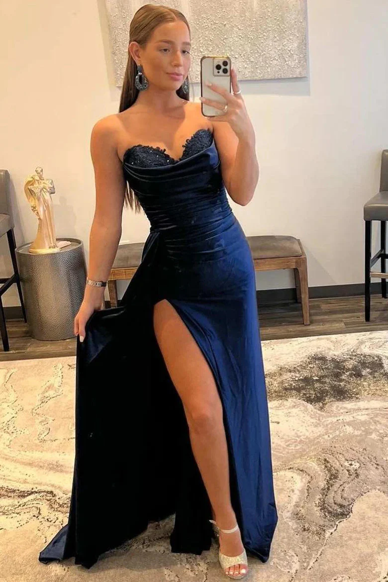 navy blue sweetheart sheath long prom dress with slit evening party dresses dm1897 navy blue sweetheart sheath long prom dress with slit evening party dresses dm1897