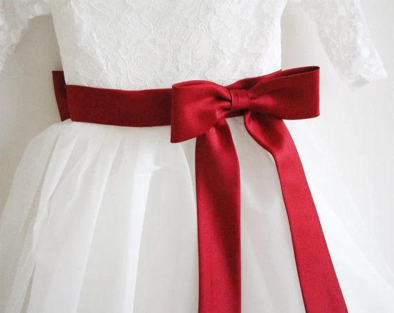 long sleeves ivory burgundy sash bows lace tulle flower girl dress dm211 long sleeves ivory burgundy sash bows lace tulle flower girl dress dm211