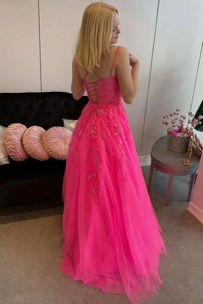 hot pink a line tulle lace appliques long prom dress, formal graduation evening dresses dmp120 hot pink a line tulle lace appliques long prom dress, formal graduation evening dresses dmp120