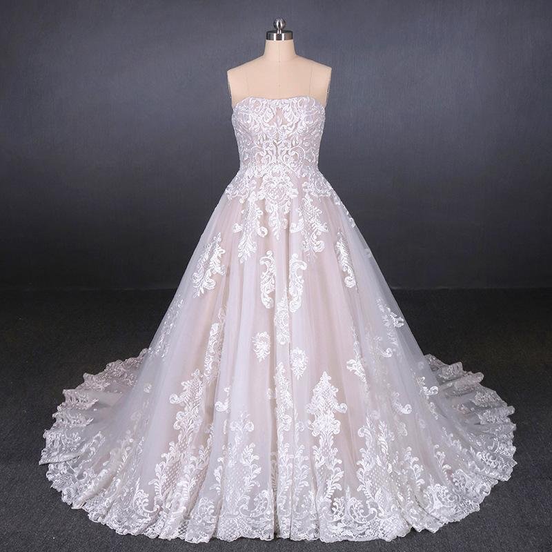 a line strapless lace appliques wedding dress, cheap bridal dresses dmq16 a line strapless lace appliques wedding dress, cheap bridal dresses dmq16