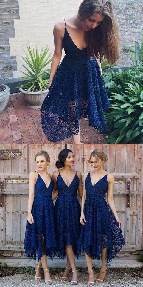 navy blue/pink deep v neck spaghetti straps sleeveless asymmetry lace a line bridesmaid dress dm236 navy blue/pink deep v neck spaghetti straps sleeveless asymmetry lace a line bridesmaid dress dm236
