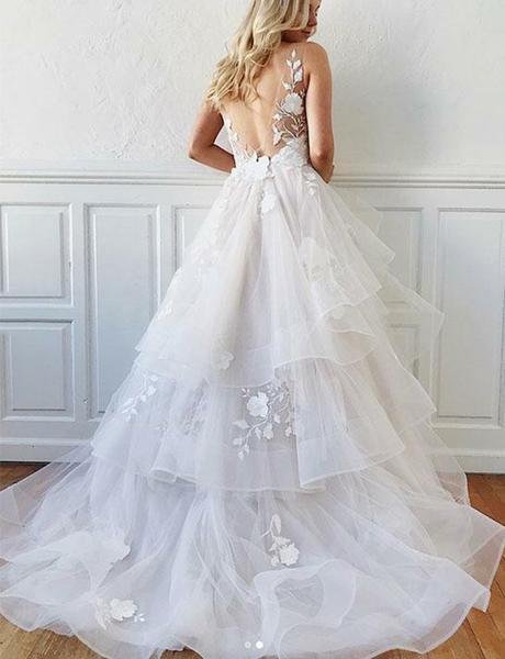 romantic a line v neck tiered appliques tulle long wedding dresses dmm87 romantic a line v neck tiered appliques tulle long wedding dresses dmm87