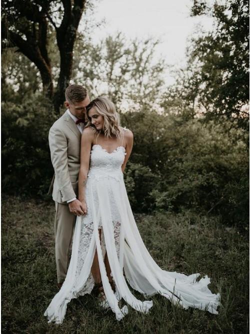 sheath spaghetti straps backless hi low lace boho beach wedding dress dmk40 sheath spaghetti straps backless hi low lace boho beach wedding dress dmk40