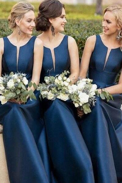 simple a line satin navy blue bridesmaid dress with illusion v inset dmn2 simple a line satin navy blue bridesmaid dress with illusion v inset dmn2