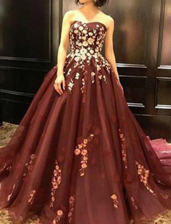 strapless burgundy sleeveless long prom dress with appliques dmh36 strapless burgundy sleeveless long prom dress with appliques dmh36