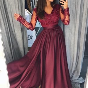 import placeholder for burgundy long sleeves v neck lace top a 160219935