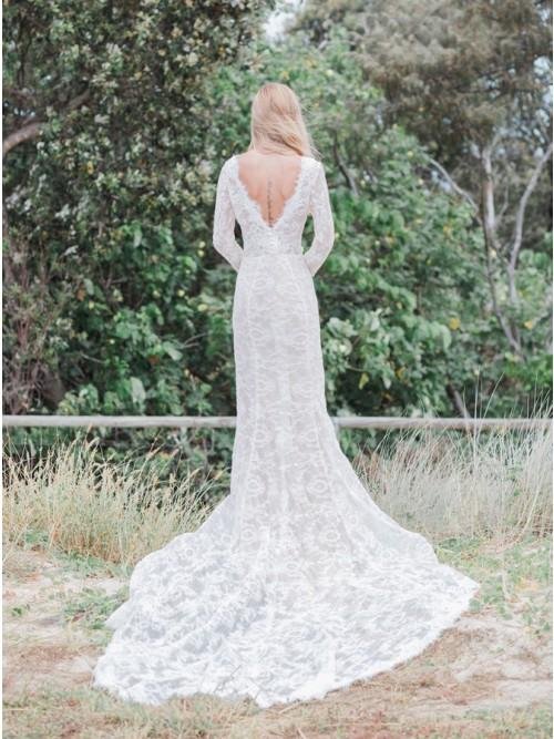 mermaid v neck backless long sleeves lace elegant wedding dress dmr35 mermaid v neck backless long sleeves lace elegant wedding dress dmr35
