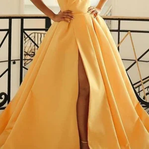import placeholder for yellow a line satin strapless sleeveless 160218971