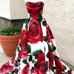 Evening Dresses import placeholder for rose red floral long prom dresses with p 160220595