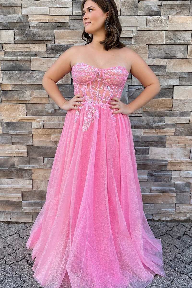 glitter strapless hot pink appliques a line prom dress evening gown dmp276 glitter strapless hot pink appliques a line prom dress evening gown dmp276