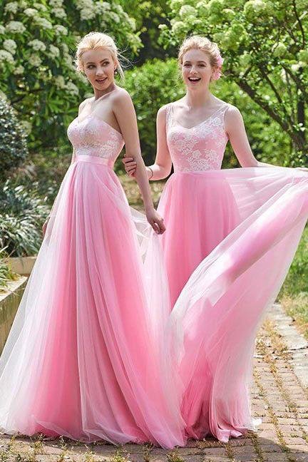 elegant pink tulle a line long bridesmaid dress for wedding dm766 elegant pink tulle a line long bridesmaid dress for wedding dm766