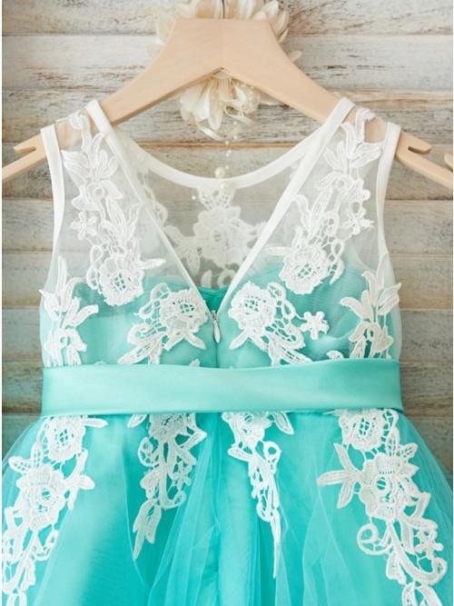 a line round neck mint tulle flower girl dress with appliques dmp27 a line round neck mint tulle flower girl dress with appliques dmp27