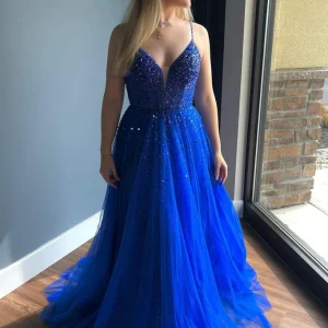 import placeholder for v neck v back beaded royal blue long pro 160218946