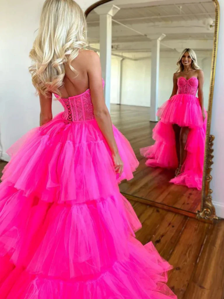 hot pink sweetheart layers high low prom dresses, formal evening dresses dmp345 hot pink sweetheart layers high low prom dresses, formal evening dresses dmp345