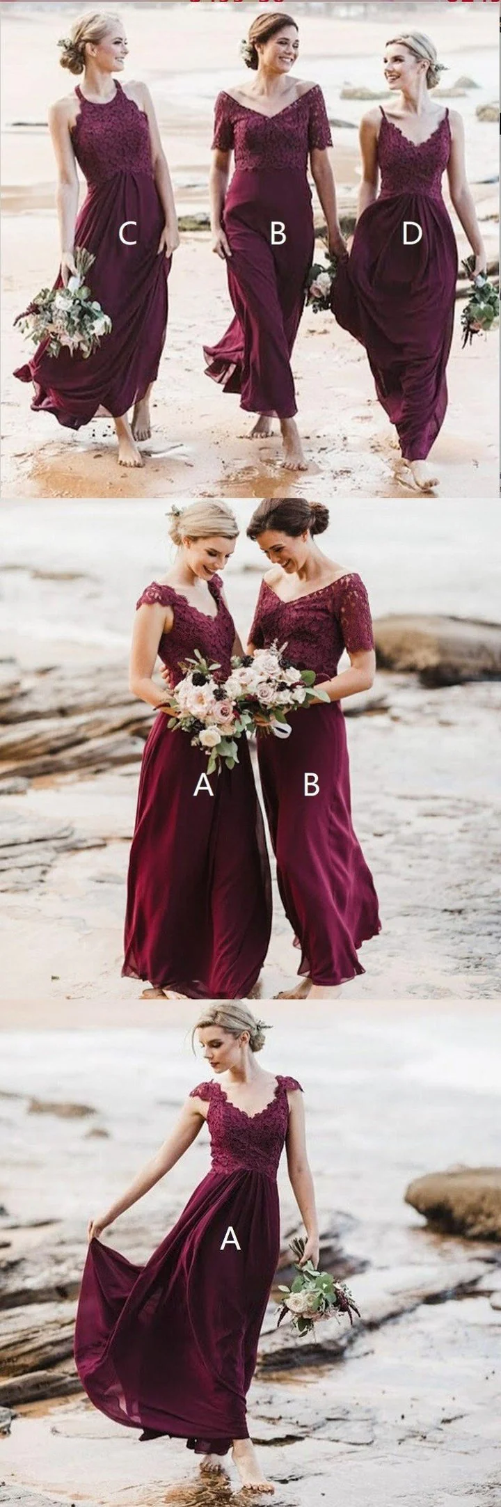 mismatched a line long burgundy cheap chiffon bridesmaid dress with lace dmg63 mismatched a line long burgundy cheap chiffon bridesmaid dress with lace dmg63