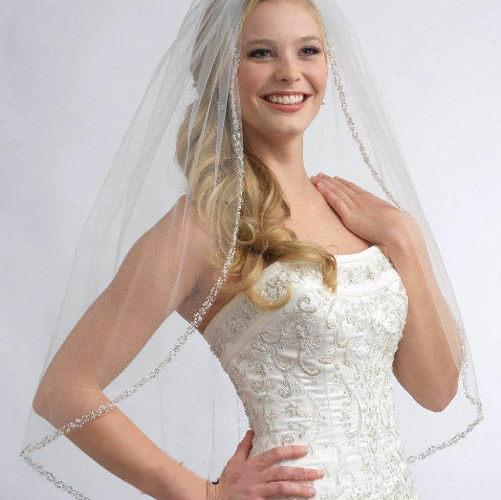 one layer fingertip beading edge wedding veil with crystals and sequins wv2 one layer fingertip beading edge wedding veil with crystals and sequins wv2