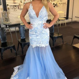 import placeholder for mermaid v neck tulle long prom dress wit 160218858