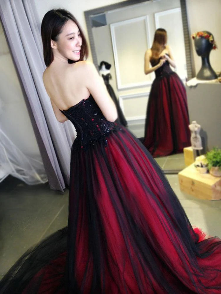 burgundy lace tulle a line strapless long prom dress dm947 burgundy lace tulle a line strapless long prom dress dm947