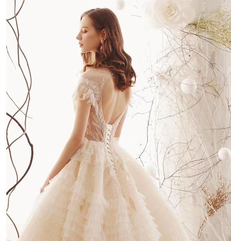 princess high neck ball gown wedding dresses, short sleeves bridal dress dmk1 princess high neck ball gown wedding dresses, short sleeves bridal dress dmk1