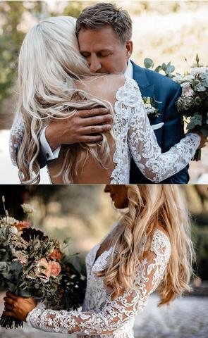 long sleeve lace v neck backless mermaid boho wedding dresses,beach wedding gown dmh77 long sleeve lace v neck backless mermaid boho wedding dresses,beach wedding gown dmh77
