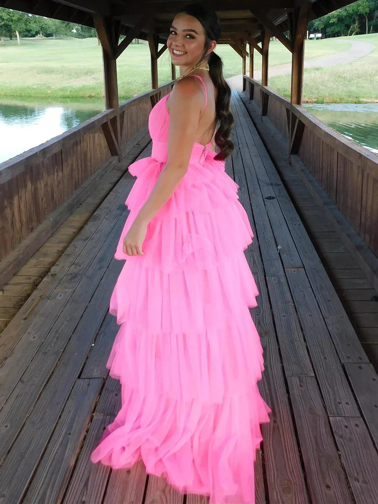 hot pink a line tulle spaghetti straps long prom dresses, formal evening dresses dmp342 hot pink a line tulle spaghetti straps long prom dresses, formal evening dresses dmp342