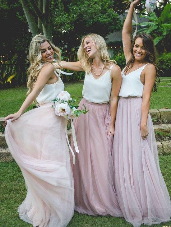gorgeous two piece pink tulle long bridesmaid dress with white top dmm95 gorgeous two piece pink tulle long bridesmaid dress with white top dmm95