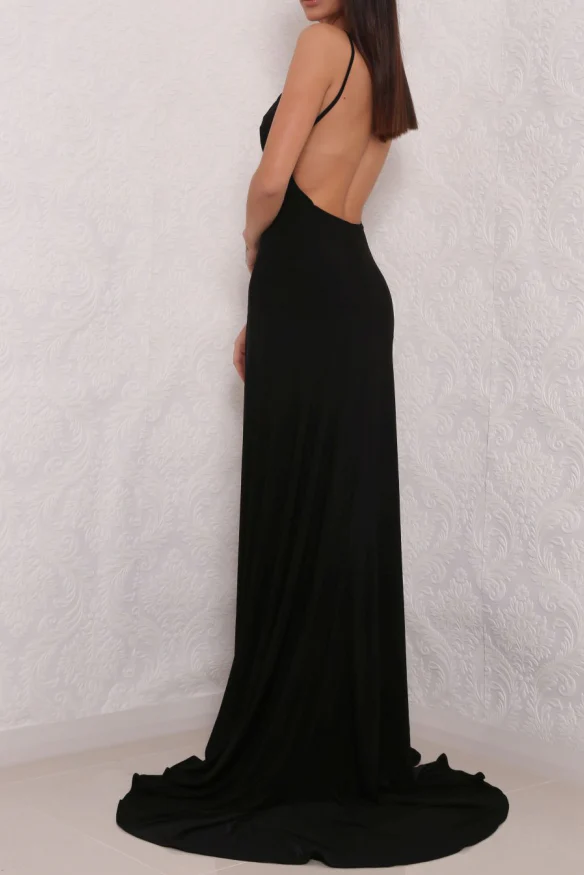 sexy high slit black open back prom dresses, elegant long black woman evening gown dm152 sexy high slit black open back prom dresses, elegant long black woman evening gown dm152