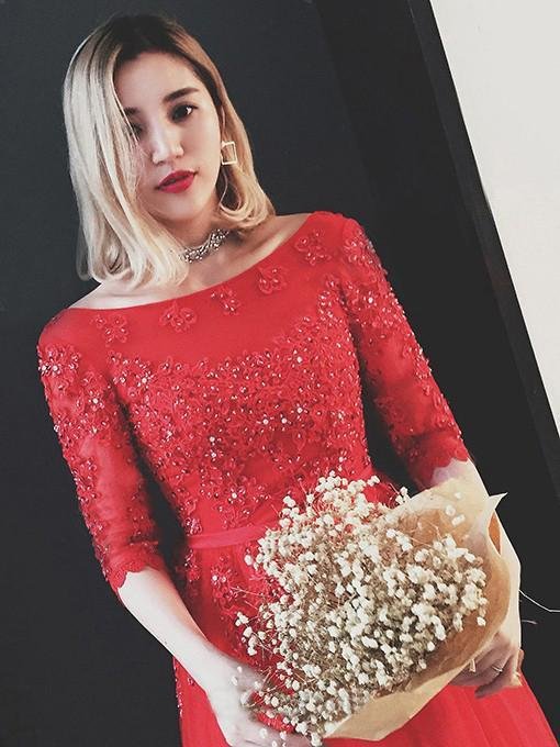 red bateau floor length appliques half sleeves long prom dress evening dress dms49 red bateau floor length appliques half sleeves long prom dress evening dress dms49