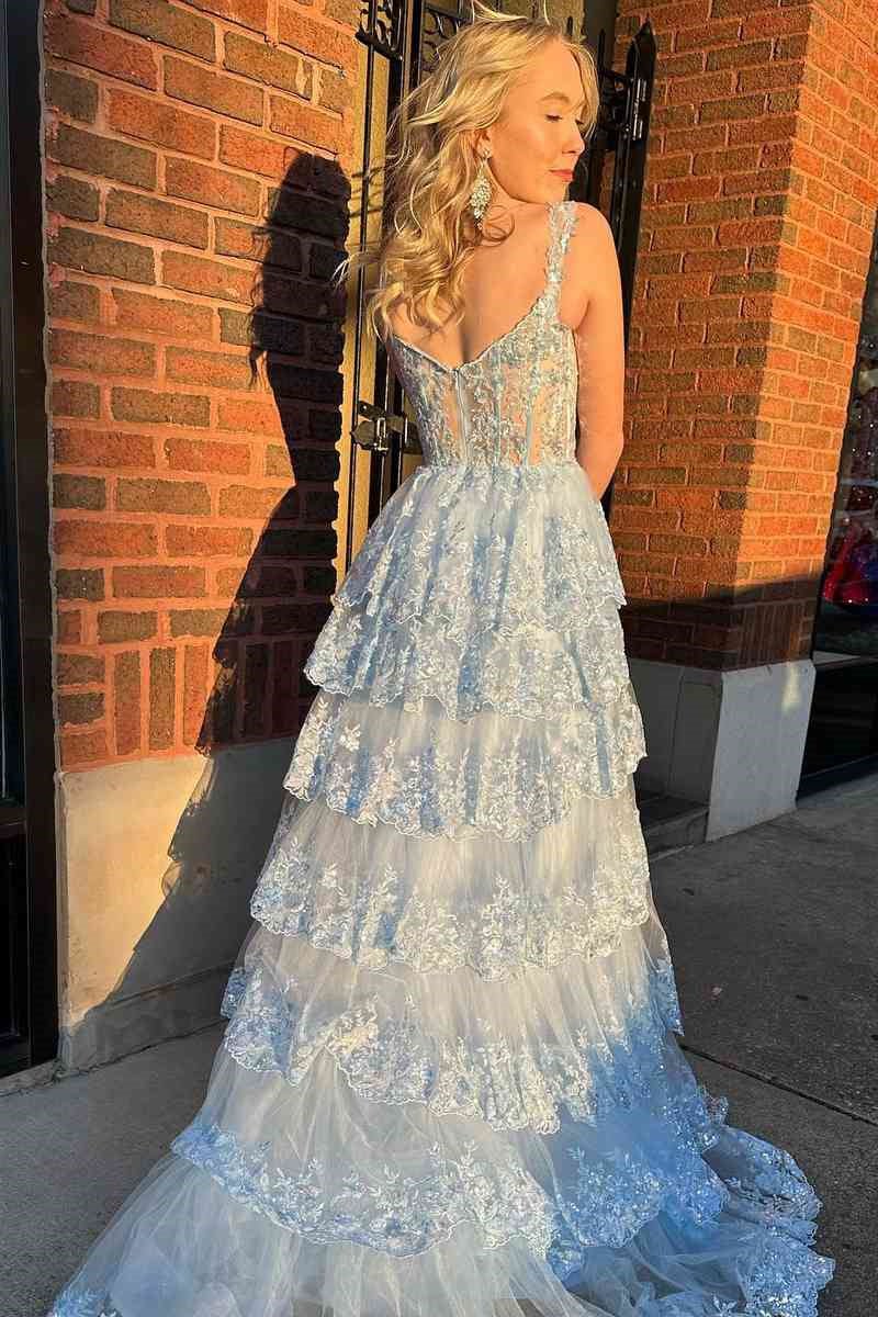 light blue corset lace tiered tulle long formal prom dress evening dresses dmp315 light blue corset lace tiered tulle long formal prom dress evening dresses dmp315